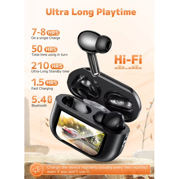 Smart Touchscreen Case 50-Hour Wireless Earbuds
