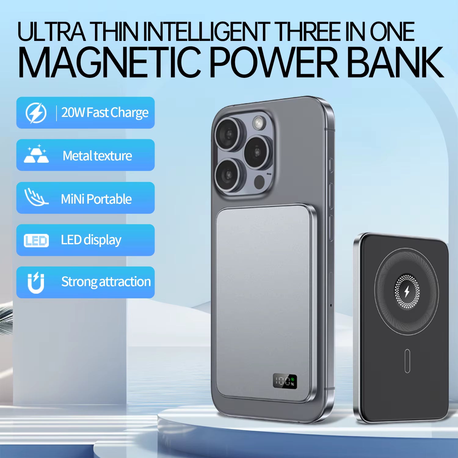 Ultra-Thin Magnetic Wireless 5000mAh Power Bank