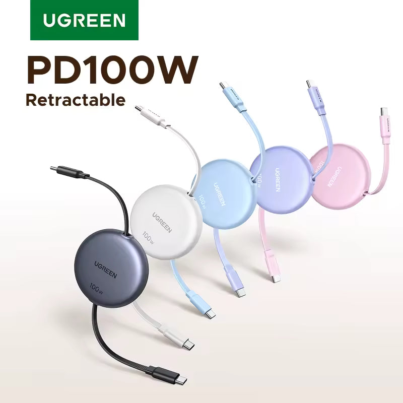 Retractable 100W USB-C Fast Charging Cable (2 Pcs)