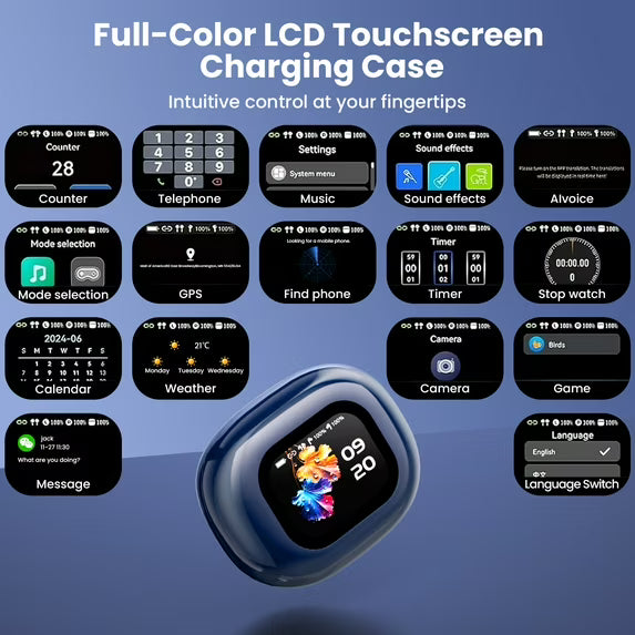 Open-Ear Wireless Earbuds with Touchscreen Case