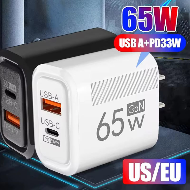 65W GaN Fast-Charging Dual-Port USB Wall Charger
