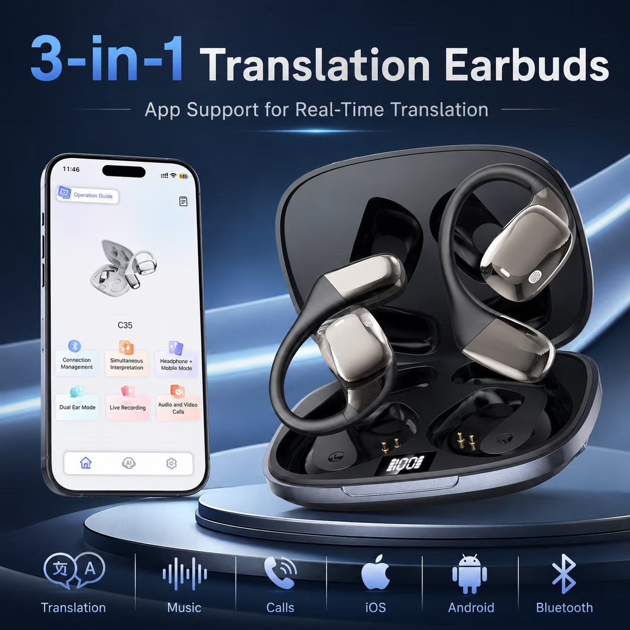 AI Translation Earbuds with 80-Hour Battery Life