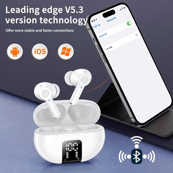 60-Hour Playtime Wireless Earbuds with Charging Case