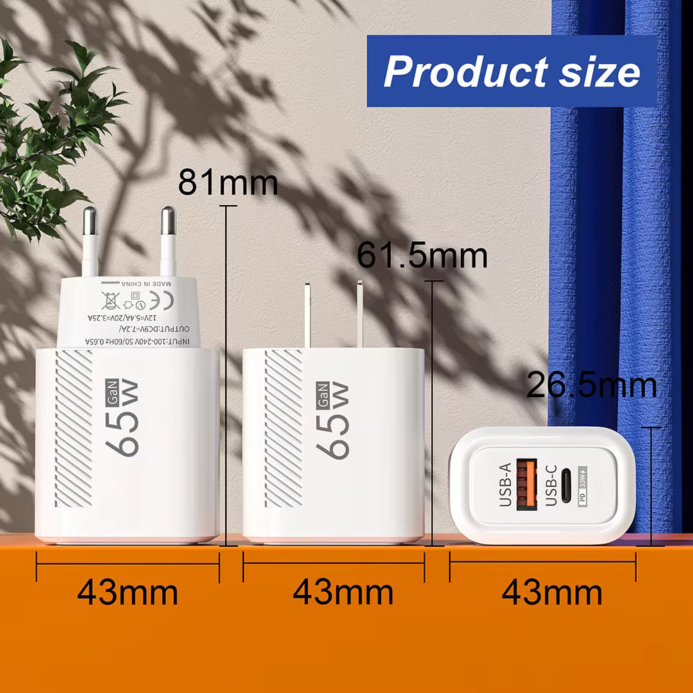 65W GaN Fast-Charging Dual-Port USB Wall Charger