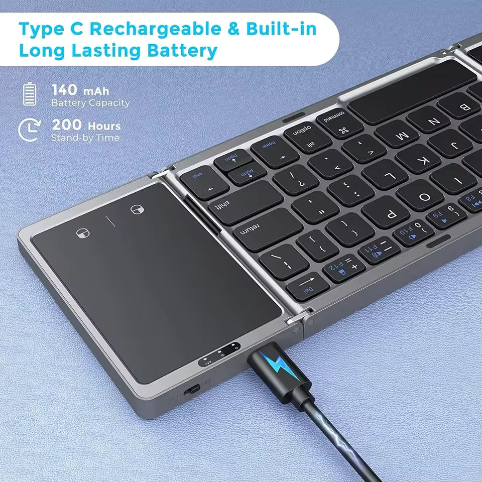 Portable 3-Folding Mini Dual Bluetooth Wireless Keyboard with Touchpad