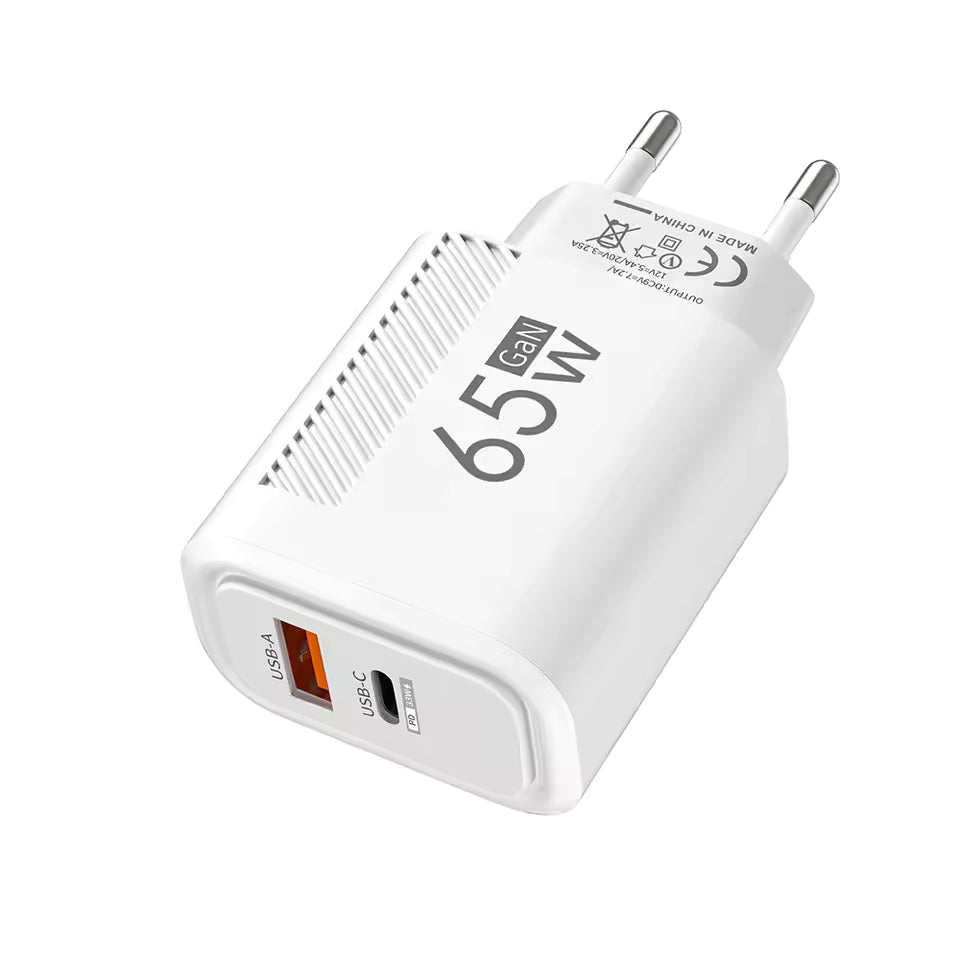 65W GaN Fast-Charging Dual-Port USB Wall Charger