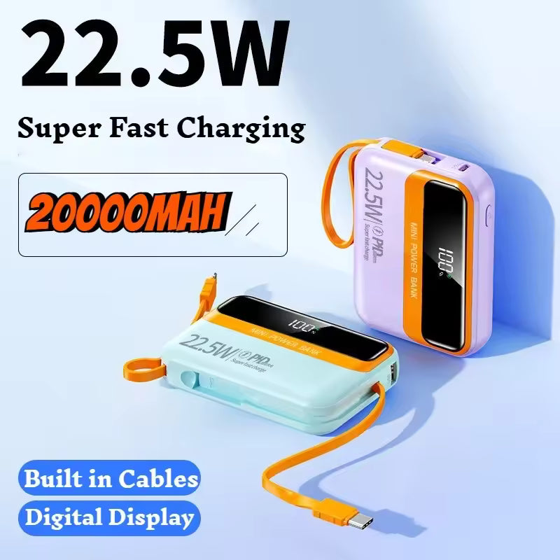 Cube 22.5W Dual-Cable 20000mAh Mini Powerbank