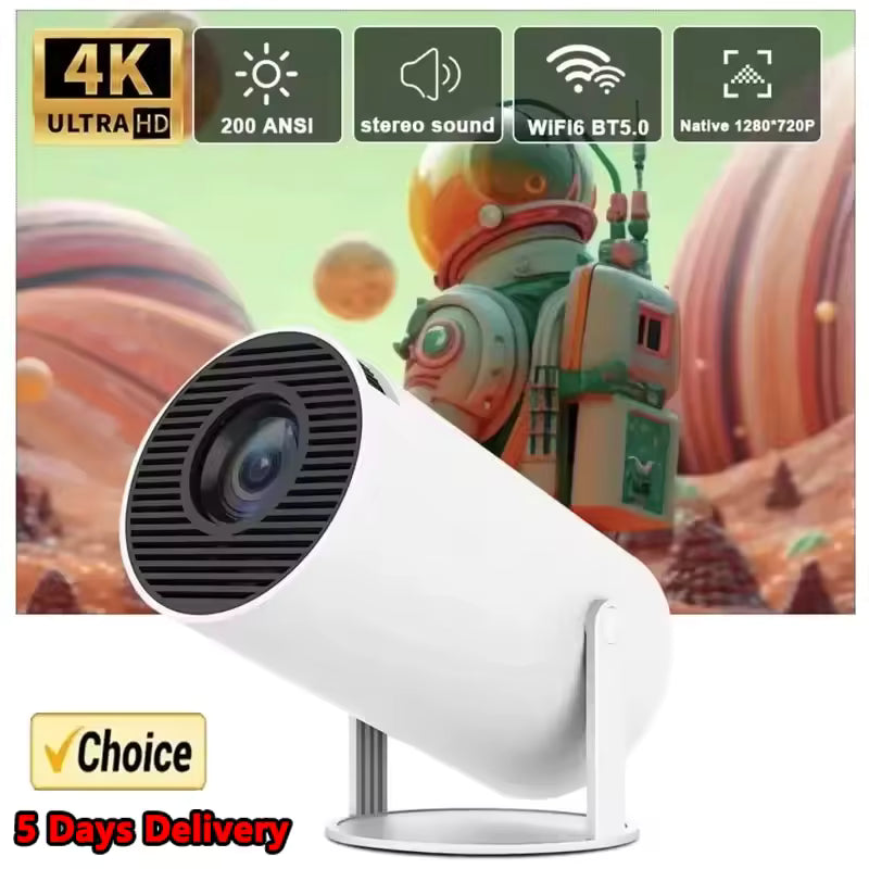 Portable 4K-Supported Smart Mini Projector with Android 11 and Wi-Fi 6