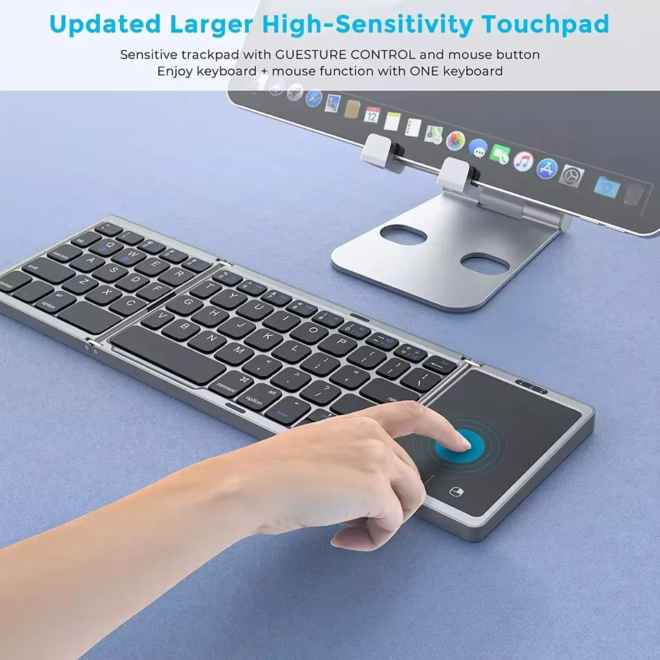 Portable 3-Folding Mini Dual Bluetooth Wireless Keyboard with Touchpad