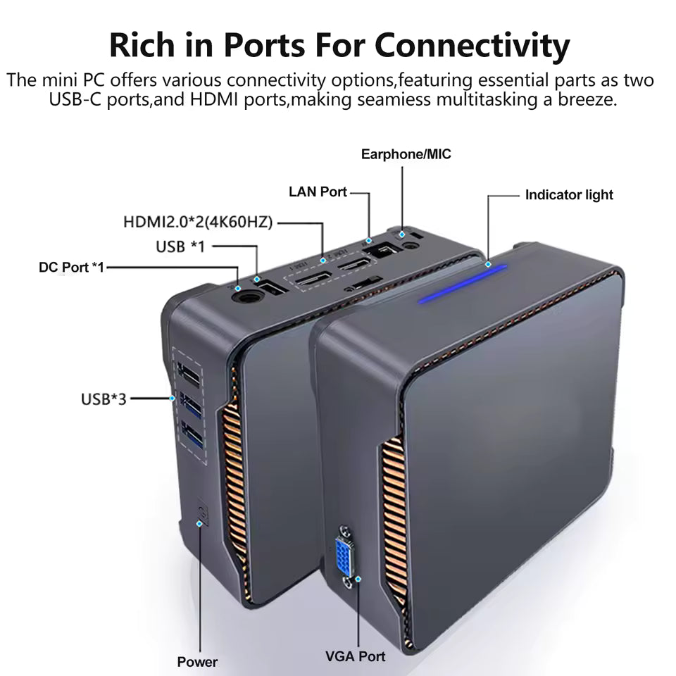 Intel N100 Compact Desktop Mini PC with 16GB DDR5 RAM