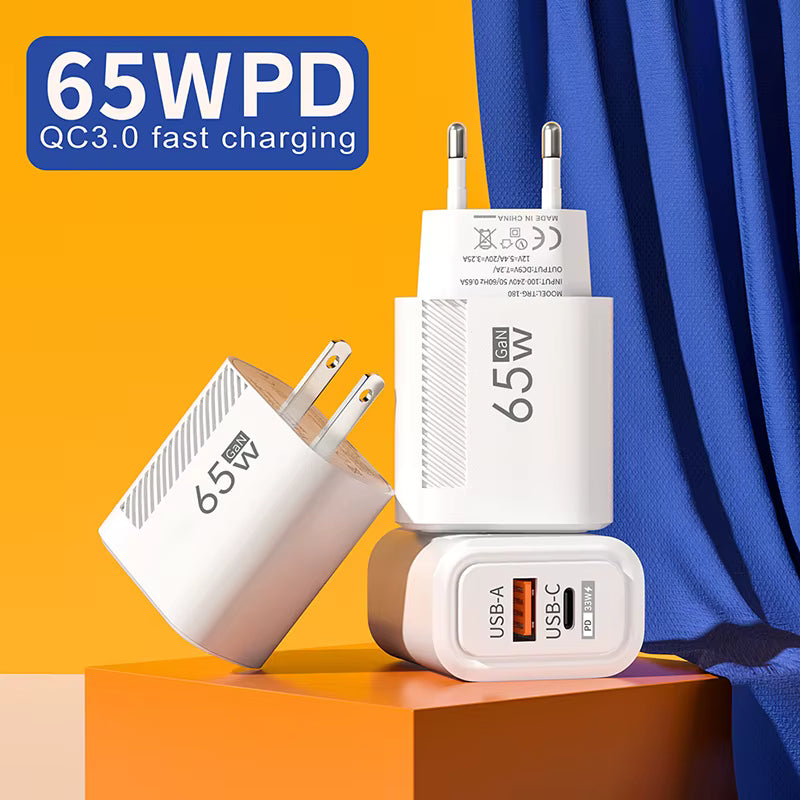 65W GaN Fast-Charging Dual-Port USB Wall Charger