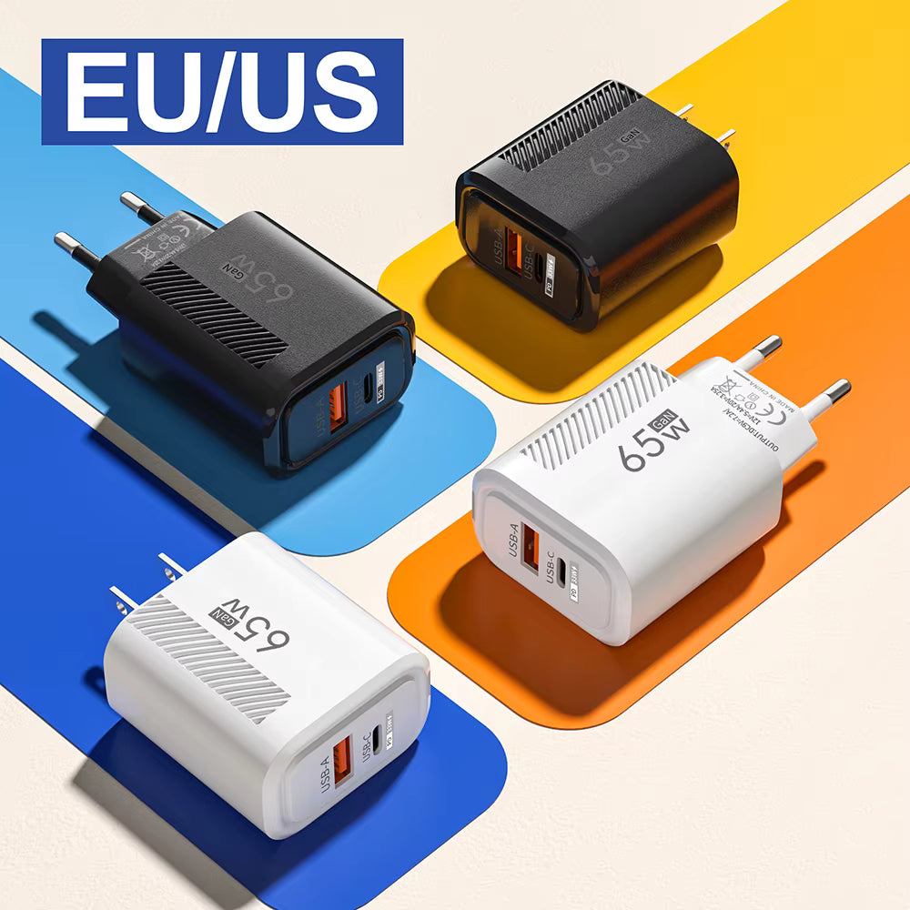 65W GaN Fast-Charging Dual-Port USB Wall Charger