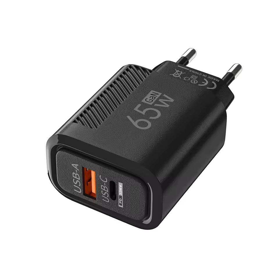 65W GaN Fast-Charging Dual-Port USB Wall Charger