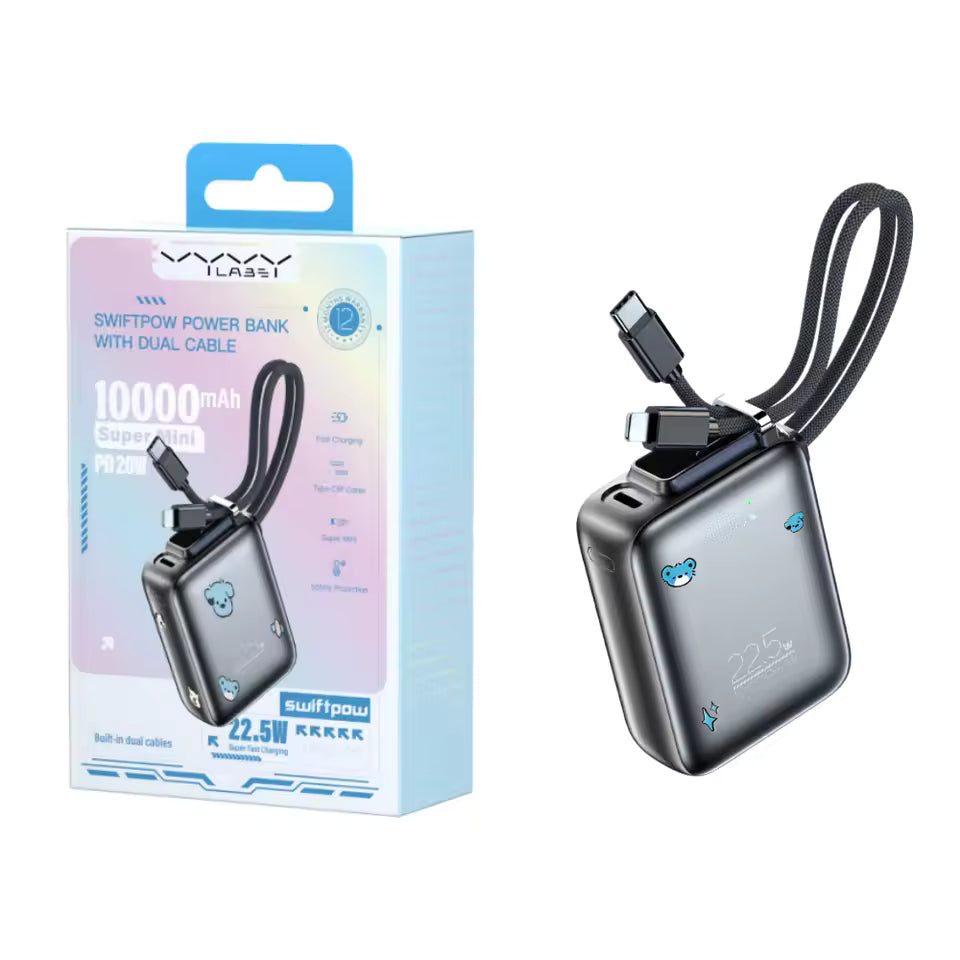 Built-In Cable 22.5W Fast Charging 10000mAh Mini Power Bank (2 Pcs)
