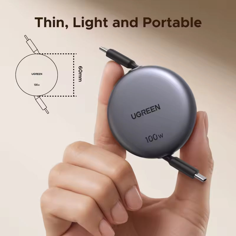 Retractable 100W USB-C Fast Charging Cable (2 Pcs)