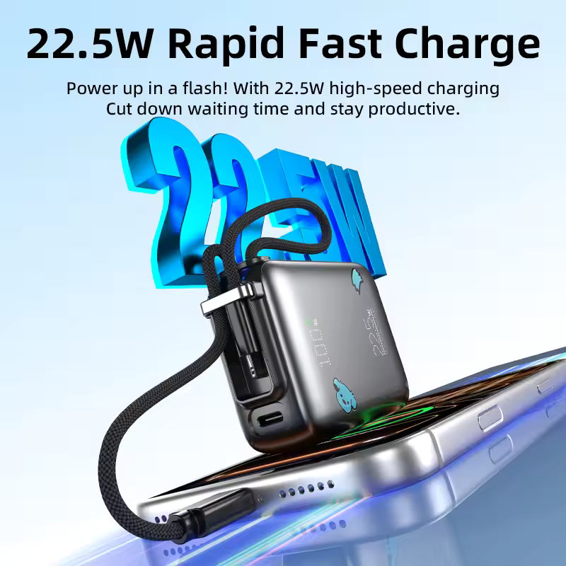 Built-In Cable 22.5W Fast Charging 10000mAh Mini Power Bank (2 Pcs)