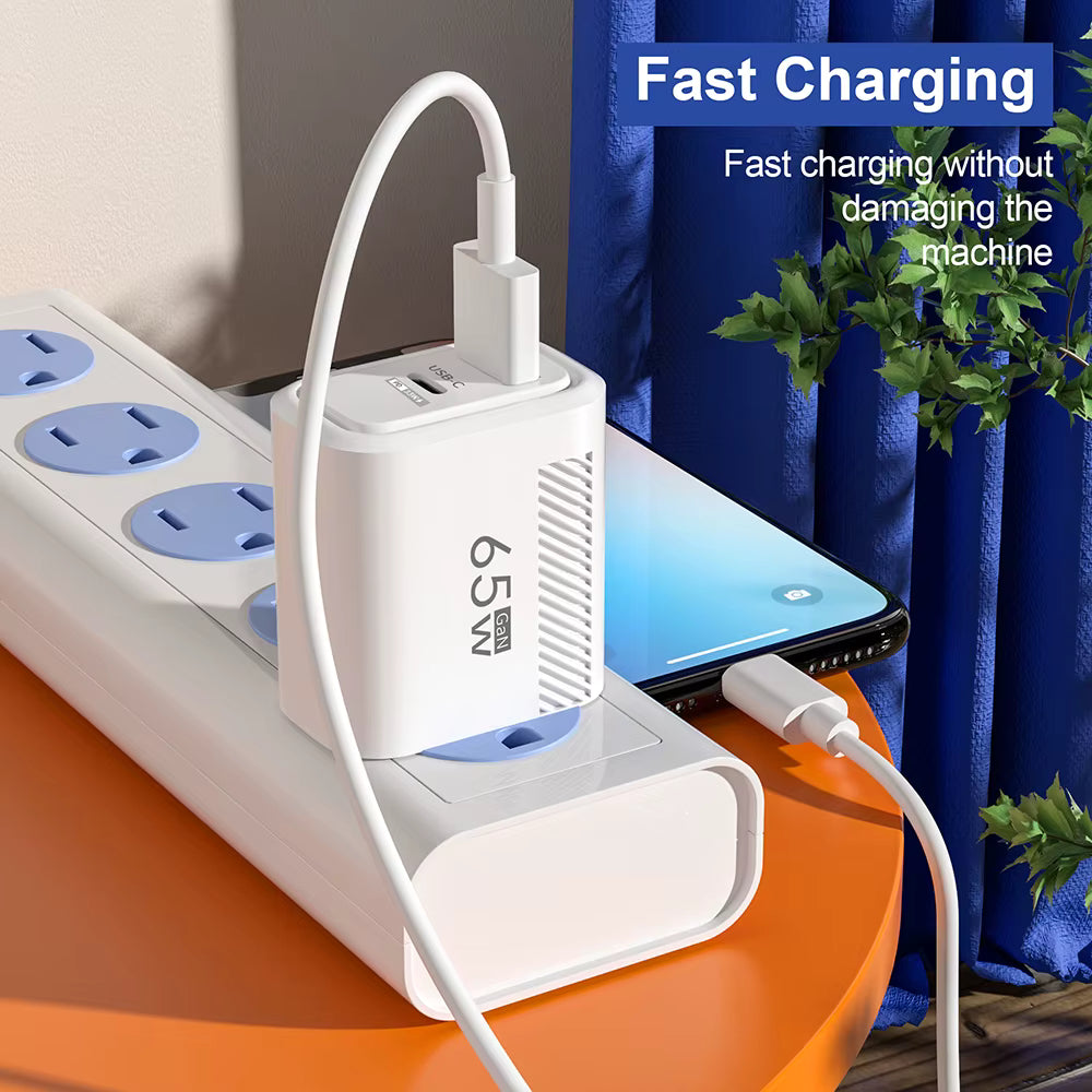 65W GaN Fast-Charging Dual-Port USB Wall Charger