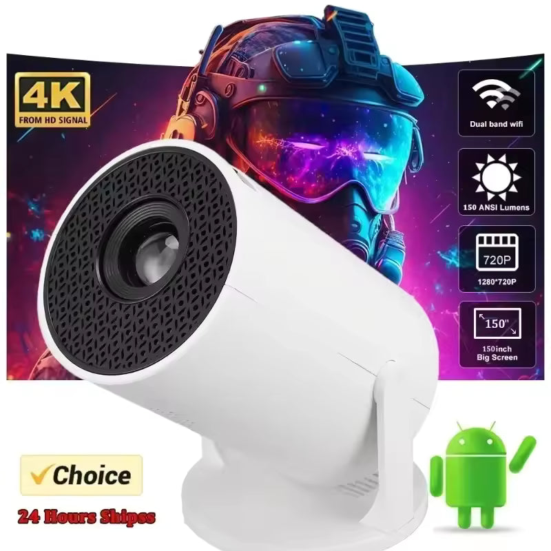 Portable 4K-Supported Smart Mini Projector with Android 11 and Wi-Fi 6
