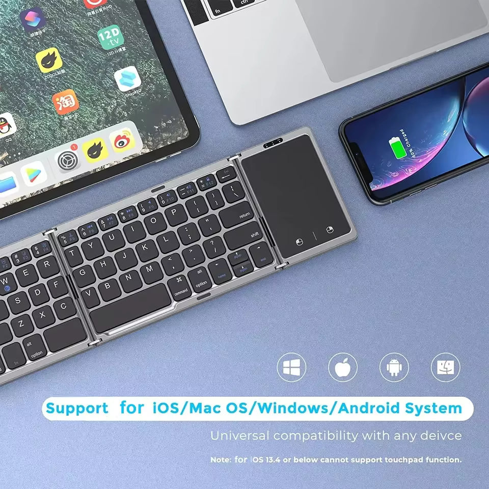 Portable 3-Folding Mini Dual Bluetooth Wireless Keyboard with Touchpad