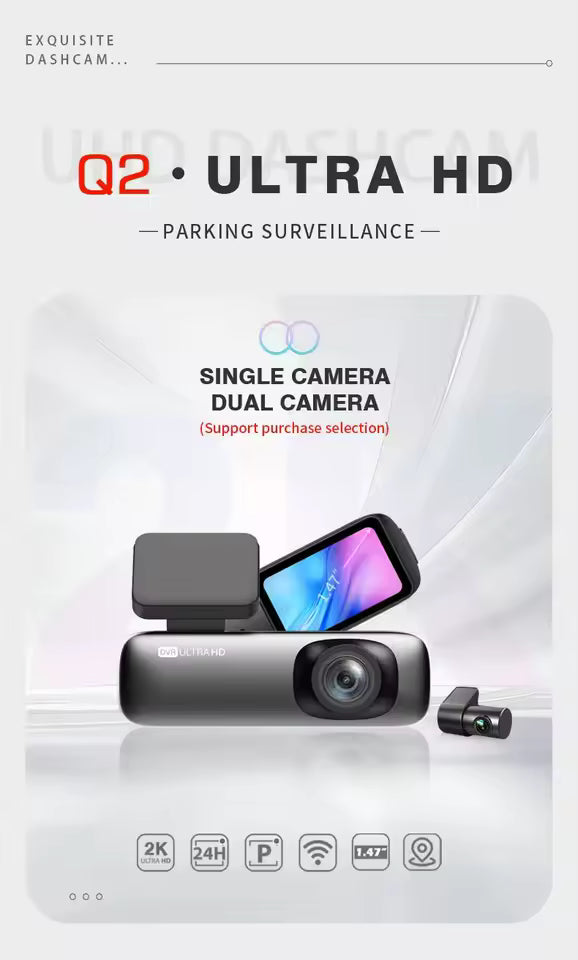 2K Dual-Lens Car Dash Cam with Front and Rear Recording
