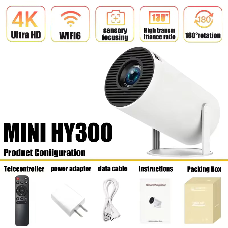 Portable 4K-Supported Smart Mini Projector with Android 11 and Wi-Fi 6