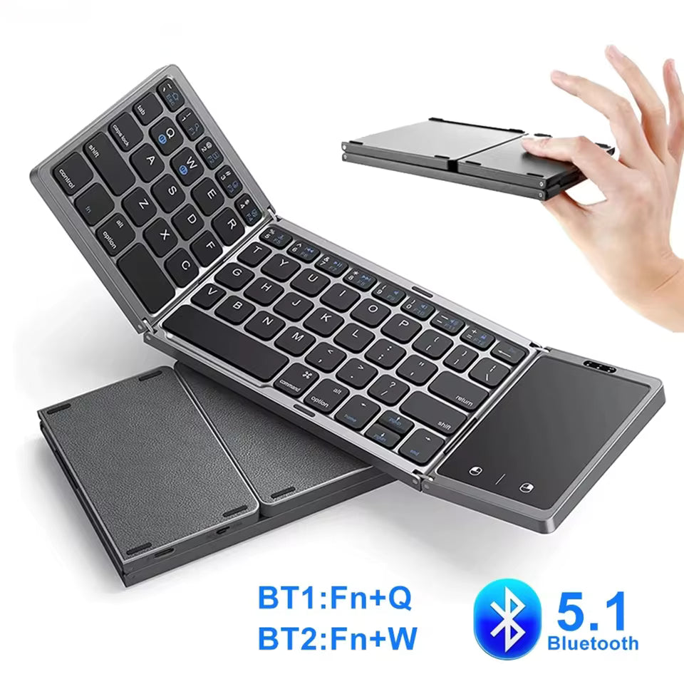 Portable 3-Folding Mini Dual Bluetooth Wireless Keyboard with Touchpad