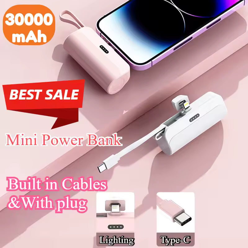 2-in-1 Built-In Cable 20000mAh Fast Charging Mini Power Bank